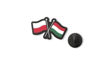 Przypinka flagi Polska-Węgry przedstawia dwie skrzyżowane flagi w klasycznej formie dyplomatycznego pinu