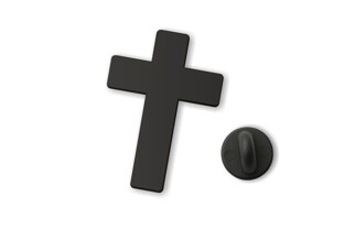 Przypinka pins krzyż łaciński to minimalistyczna wpinka do odzieży wykonana z czarnego tworzywa, utrzymana w prostym i wyrazistym kształcie