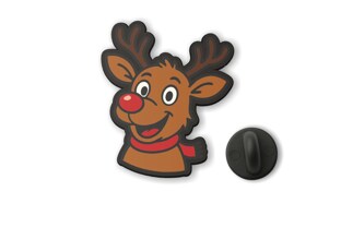 Przypinka renifer Rudolf pins to świąteczny znaczek wykonany z trwałego, czarnego tworzywa