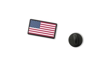 Przypinka z flagą USA to klasyczny znaczek do odzieży wykonany z trwałego czarnego tworzywa
