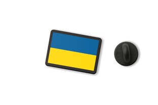Przypinka flaga Ukrainy to elegancki, prostokątny znaczek wykonany z czarnego tworzywa akrylowego, które jest lekkie, gładkie i odporne na uszkodzenia